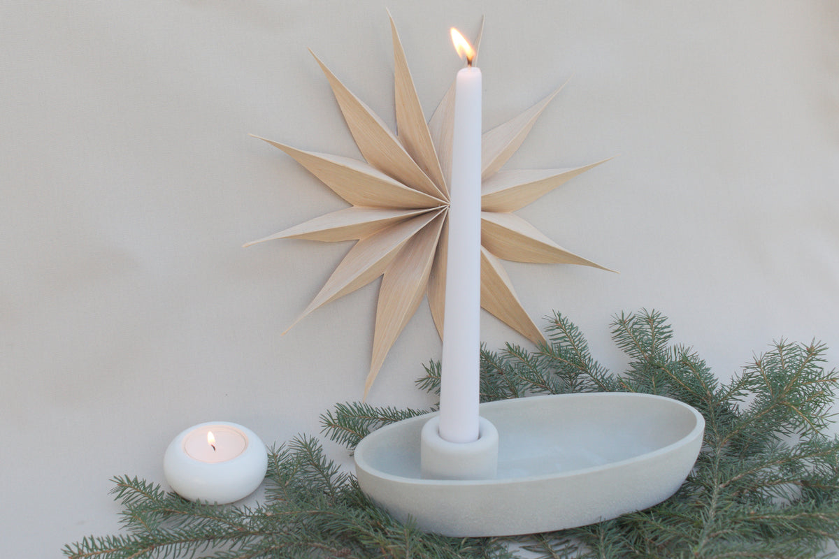 Skandi Kerzenhalter aus Beton | Ovaler Kerzenständer Grau für 1 Kerze | Moderne Beton Deko minimalistisch & zeitlos