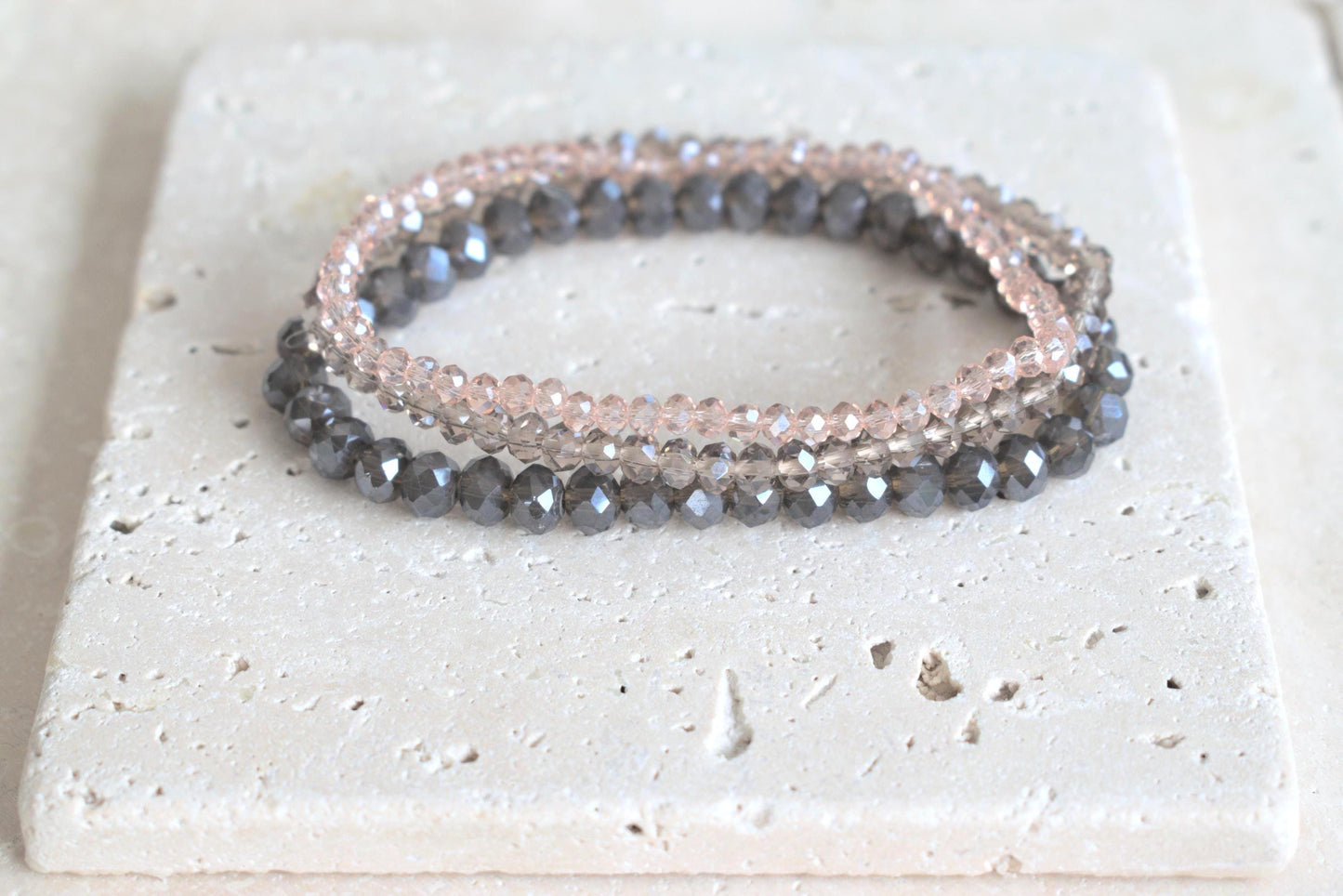 Perlenarmband Set, Freundschaftsband, Partnerarmband, elastisches Armband, Armband lila altrosa rosa