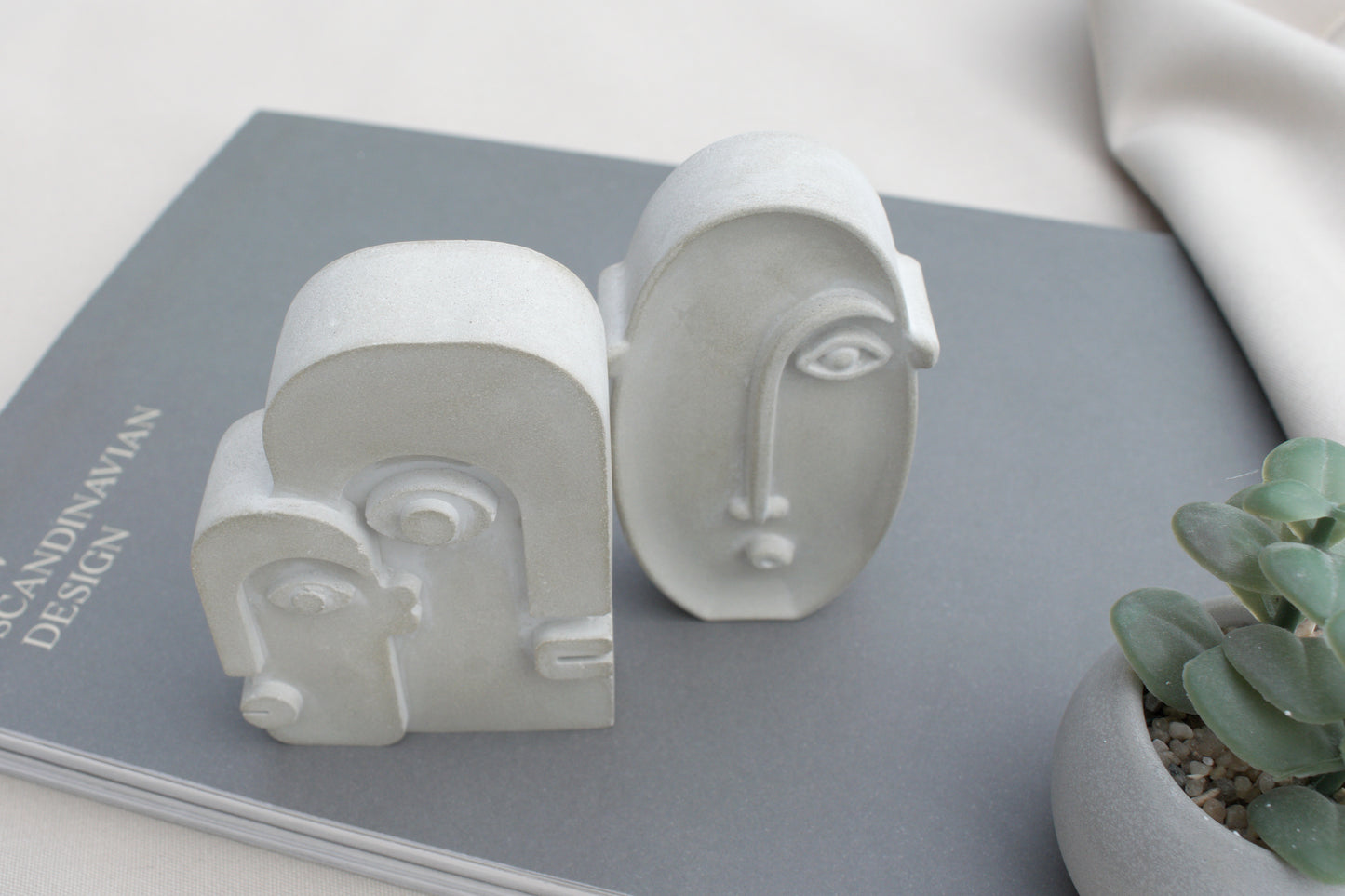 3er Set Beton Gesichter Skulpturen – Modern Minimalistisch Abstrakt – Skandinavische Deko Figuren, freistehend