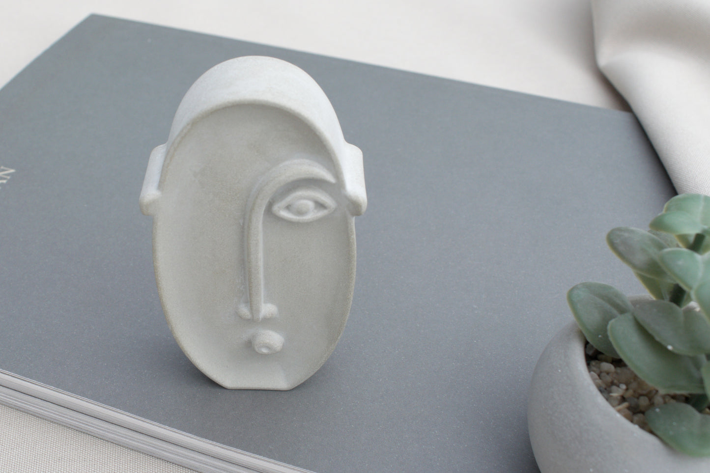 3er Set Beton Gesichter Skulpturen – Modern Minimalistisch Abstrakt – Skandinavische Deko Figuren, freistehend