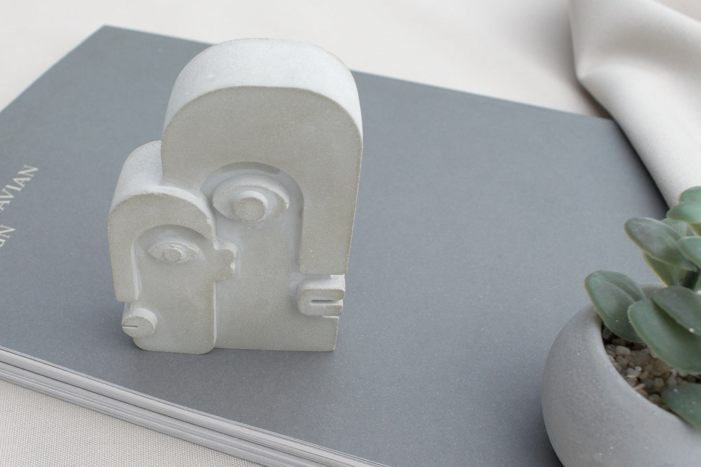 3er Set Beton Gesichter Skulpturen – Modern Minimalistisch Abstrakt – Skandinavische Deko Figuren, freistehend