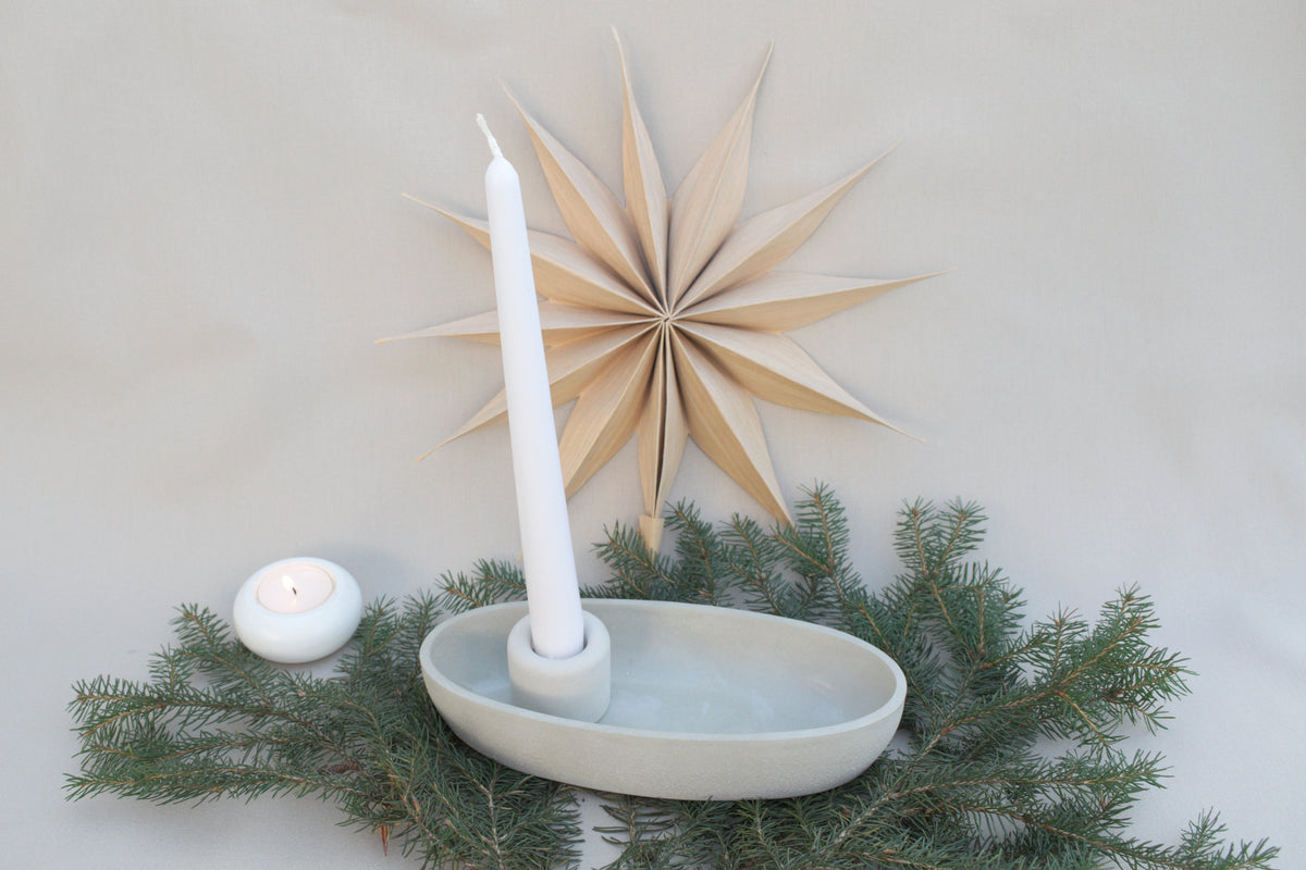 Skandi Kerzenhalter aus Beton | Ovaler Kerzenständer Grau für 1 Kerze | Moderne Beton Deko minimalistisch & zeitlos