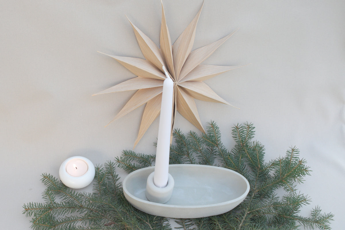 Skandi Kerzenhalter aus Beton | Ovaler Kerzenständer Grau für 1 Kerze | Moderne Beton Deko minimalistisch & zeitlos
