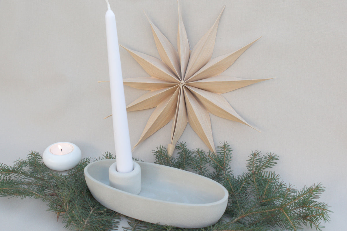 Skandi Kerzenhalter aus Beton | Ovaler Kerzenständer Grau für 1 Kerze | Moderne Beton Deko minimalistisch & zeitlos