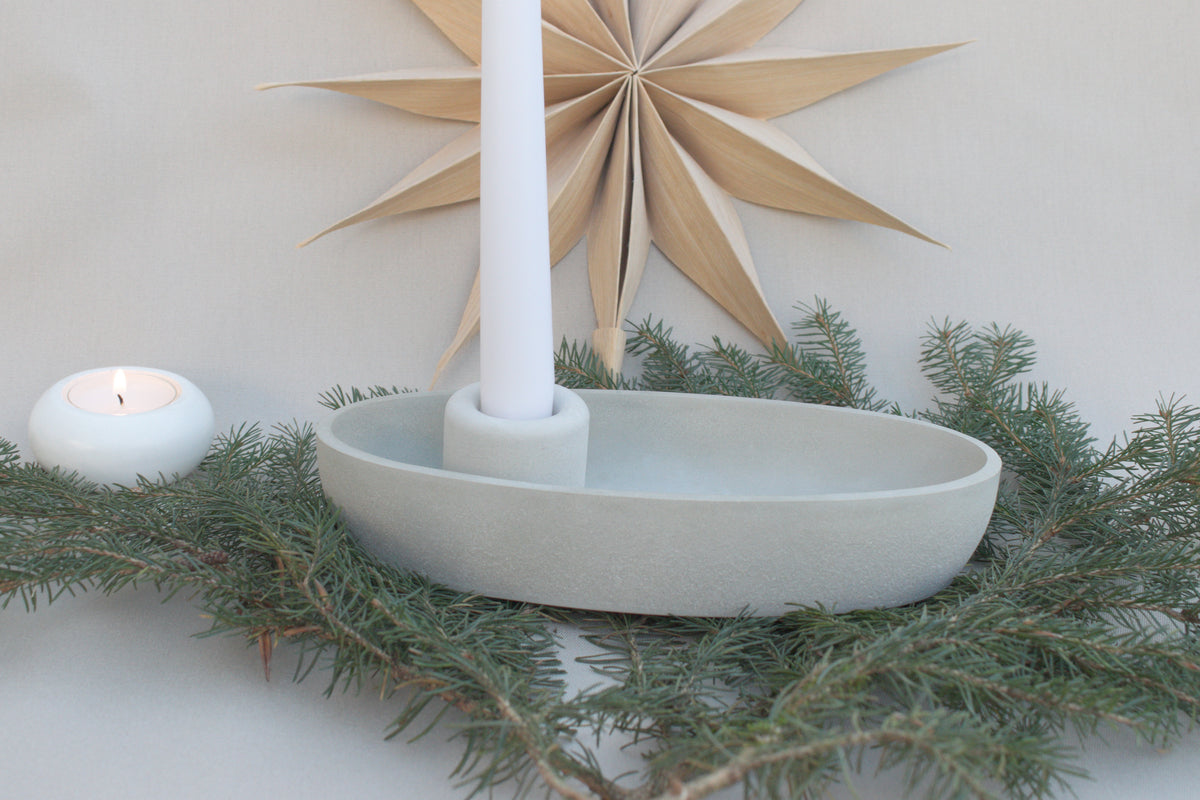 Skandi Kerzenhalter aus Beton | Ovaler Kerzenständer Grau für 1 Kerze | Moderne Beton Deko minimalistisch & zeitlos