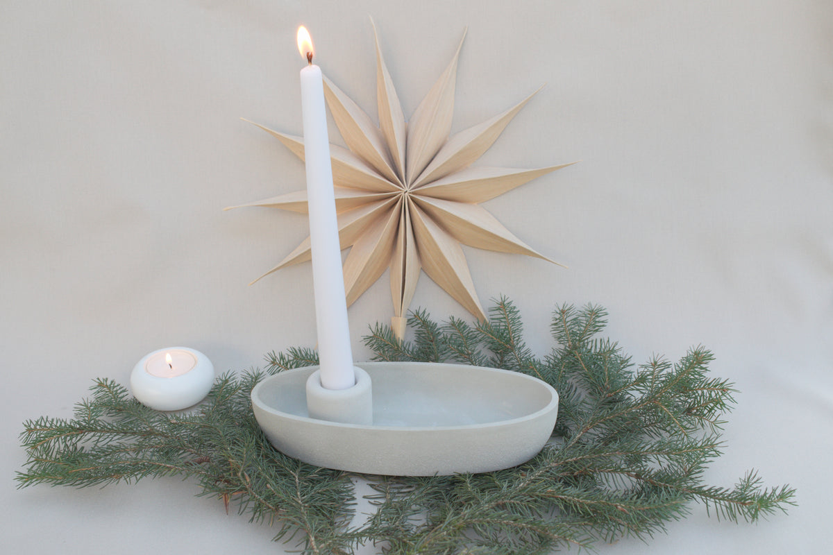Skandi Kerzenhalter aus Beton | Ovaler Kerzenständer Grau für 1 Kerze | Moderne Beton Deko minimalistisch & zeitlos