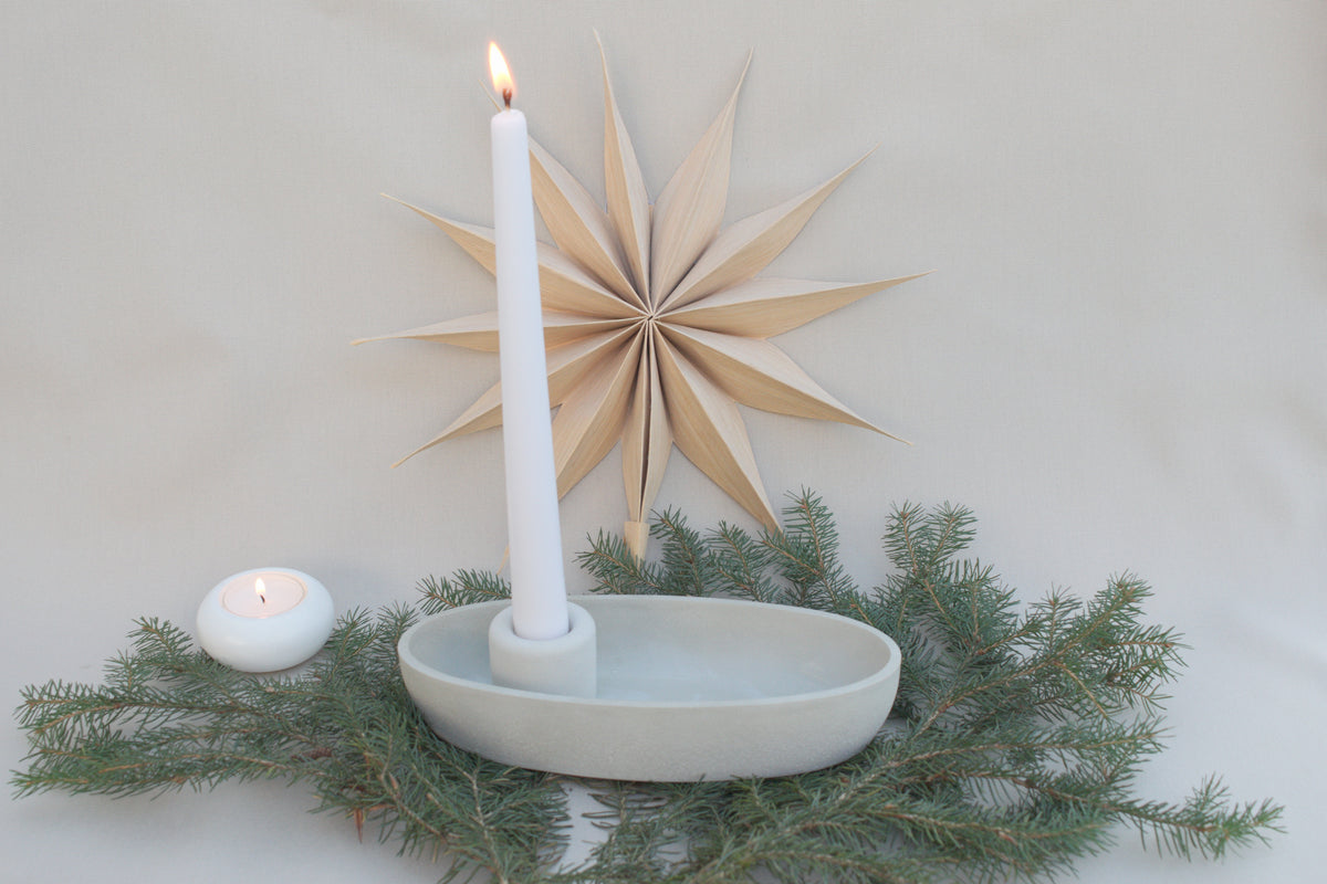 Skandi Kerzenhalter aus Beton | Ovaler Kerzenständer Grau für 1 Kerze | Moderne Beton Deko minimalistisch & zeitlos
