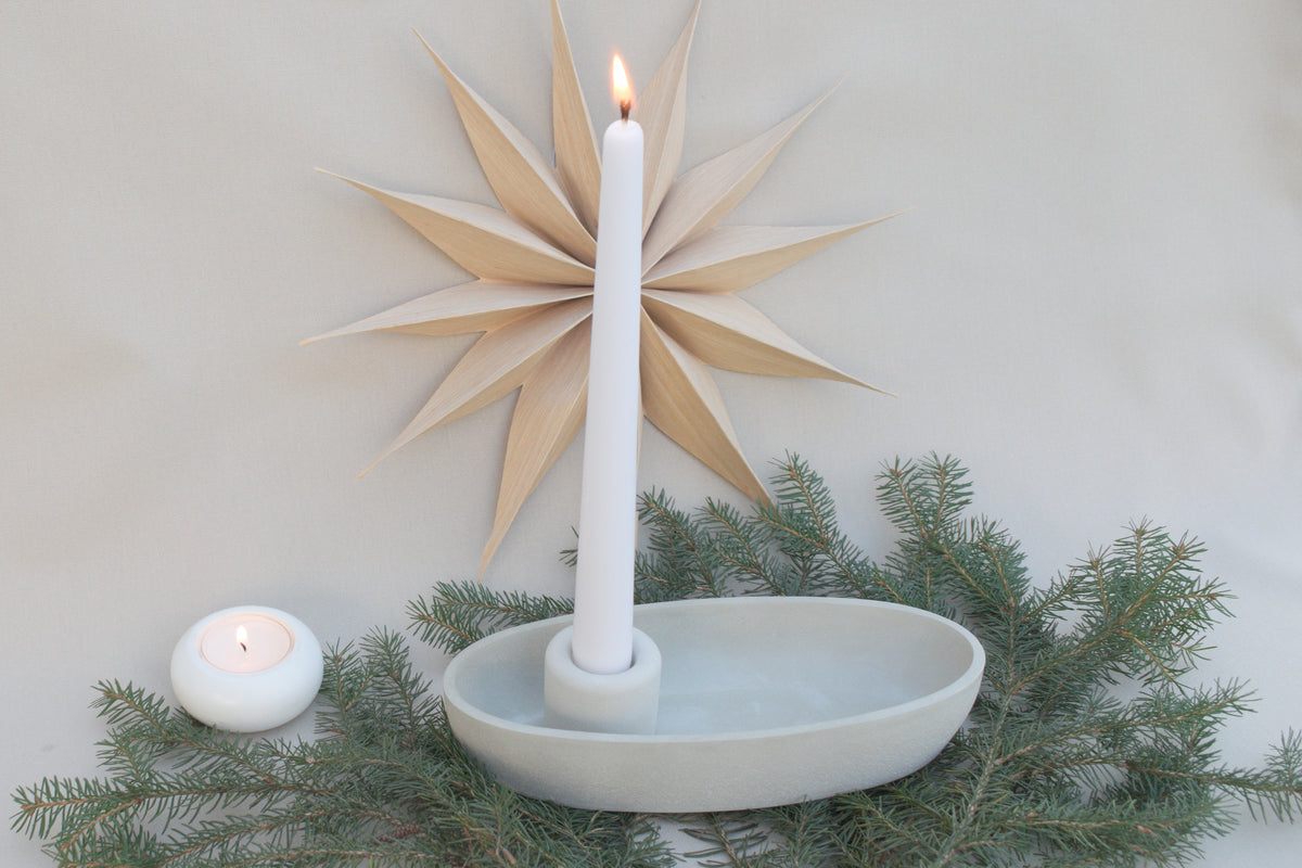 Skandi Kerzenhalter aus Beton | Ovaler Kerzenständer Grau für 1 Kerze | Moderne Beton Deko minimalistisch & zeitlos