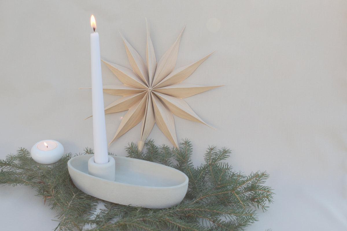 Skandi Kerzenhalter aus Beton | Ovaler Kerzenständer Grau für 1 Kerze | Moderne Beton Deko minimalistisch & zeitlos