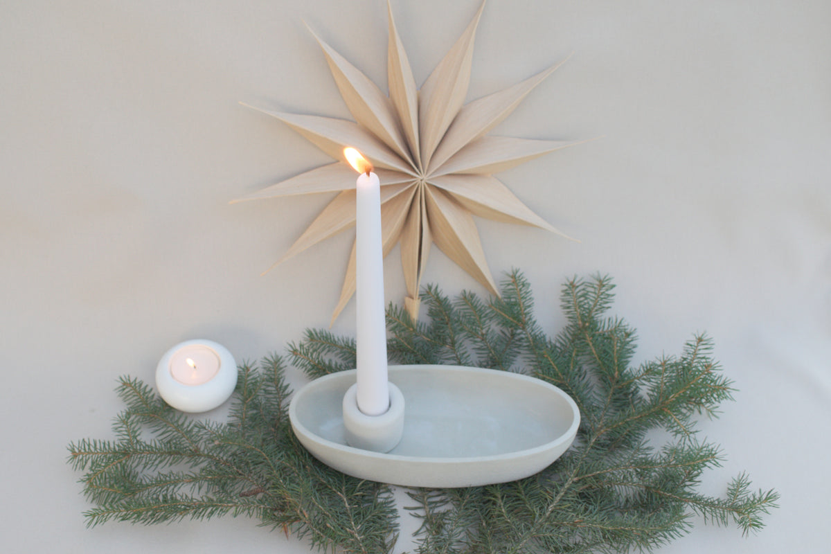 Skandi Kerzenhalter aus Beton | Ovaler Kerzenständer Grau für 1 Kerze | Moderne Beton Deko minimalistisch & zeitlos