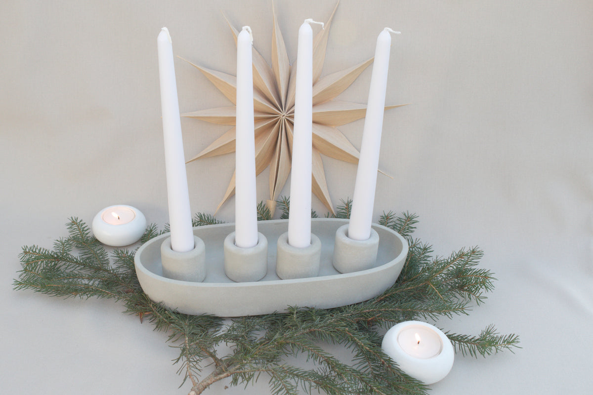 Skandi Adventskranz aus Beton | Ovaler Kerzenhalter Grau für 4 Kerzen | Moderner Kerzenständer Advent & Weihnachten