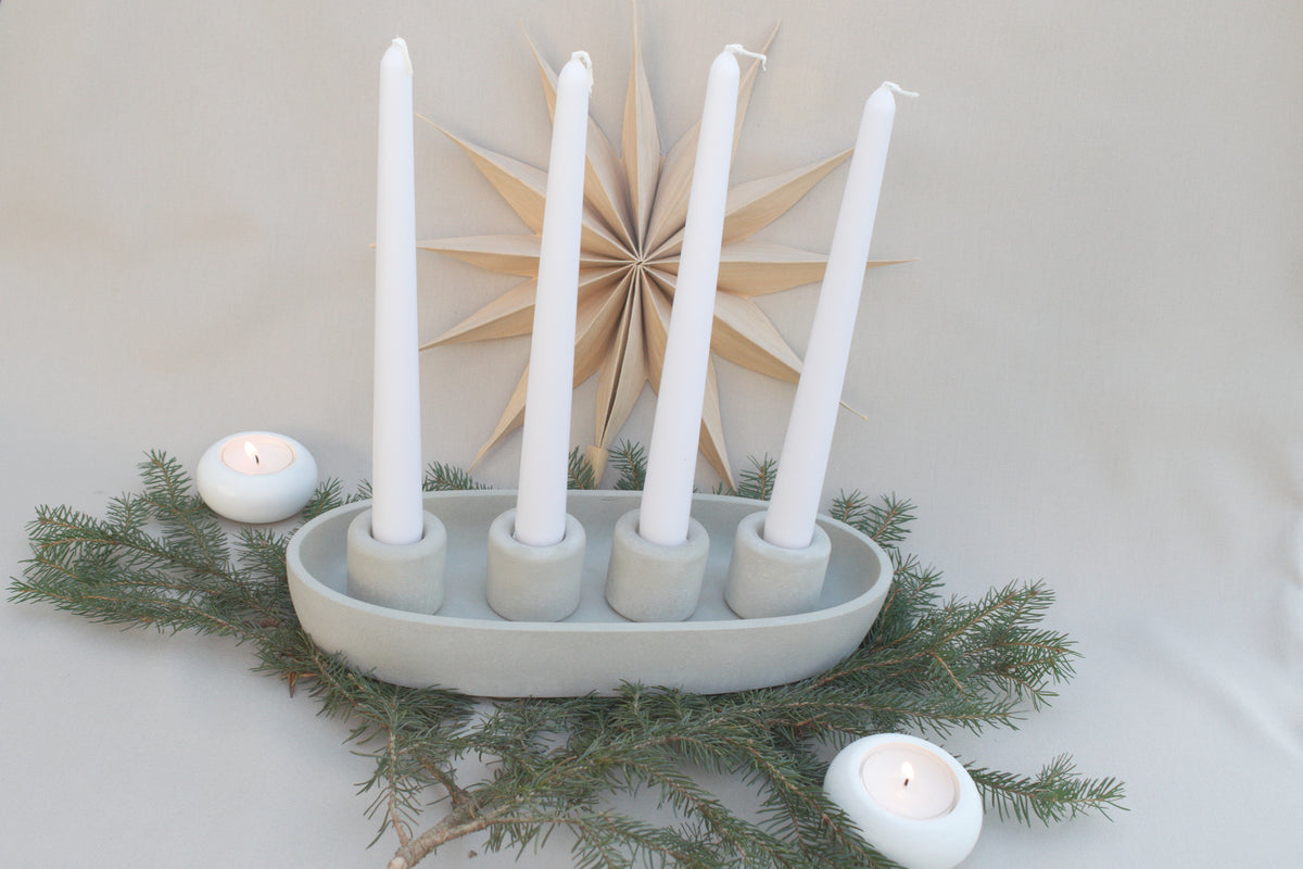 Skandi Adventskranz aus Beton | Ovaler Kerzenhalter Grau für 4 Kerzen | Moderner Kerzenständer Advent & Weihnachten
