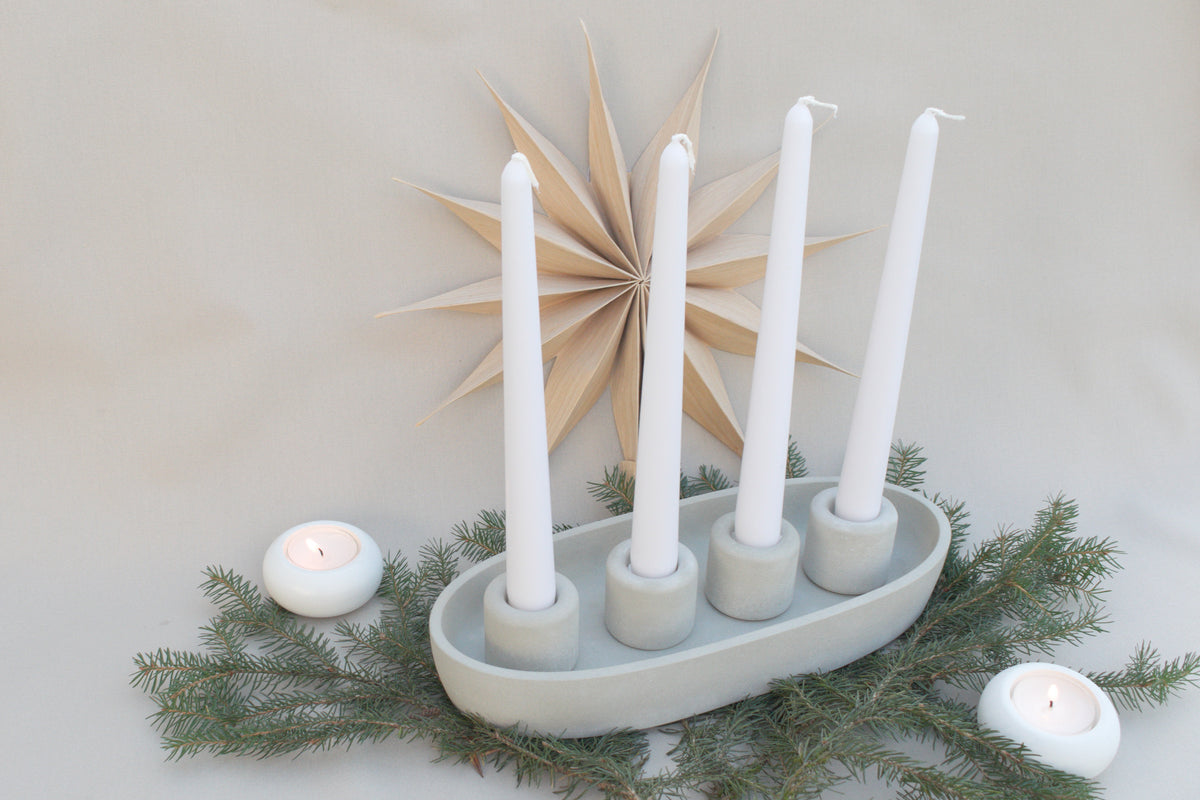 Skandi Adventskranz aus Beton | Ovaler Kerzenhalter Grau für 4 Kerzen | Moderner Kerzenständer Advent & Weihnachten