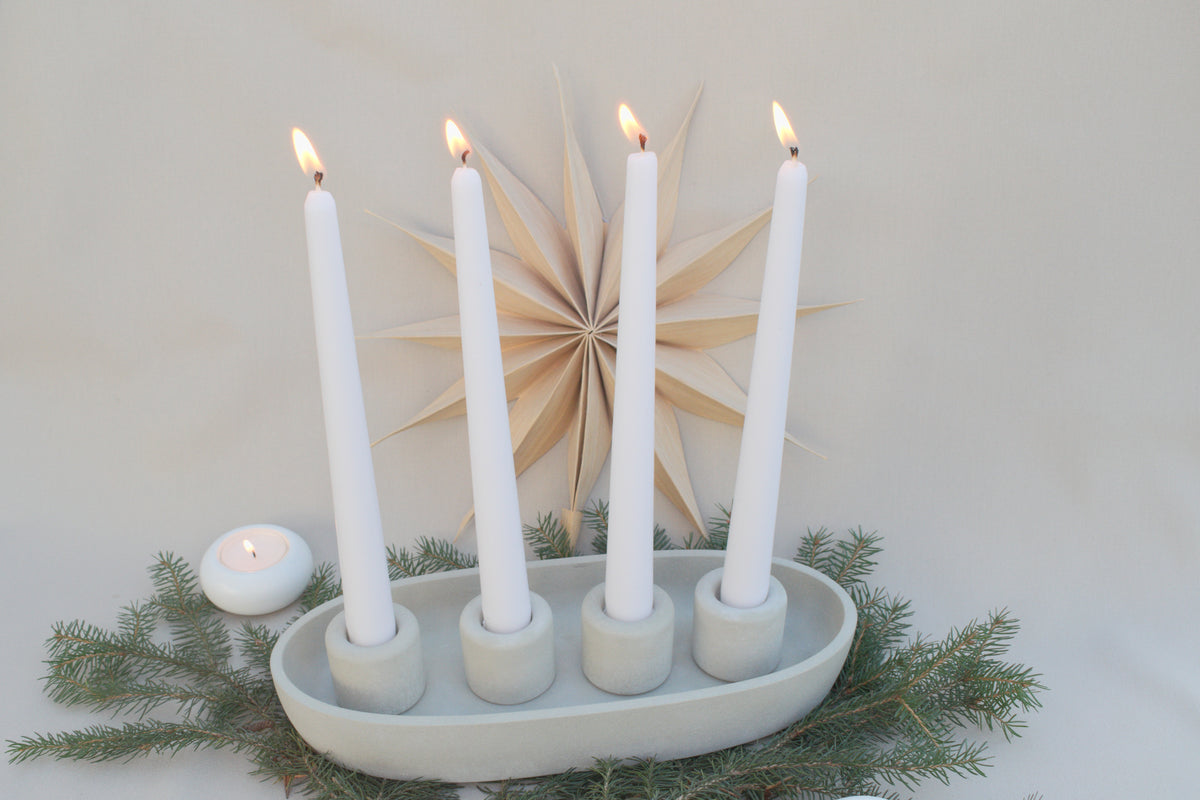 Skandi Adventskranz aus Beton | Ovaler Kerzenhalter Grau für 4 Kerzen | Moderner Kerzenständer Advent & Weihnachten