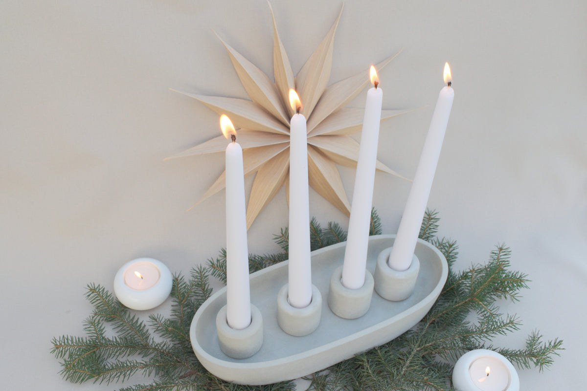 Skandi Adventskranz aus Beton | Ovaler Kerzenhalter Grau für 4 Kerzen | Moderner Kerzenständer Advent & Weihnachten