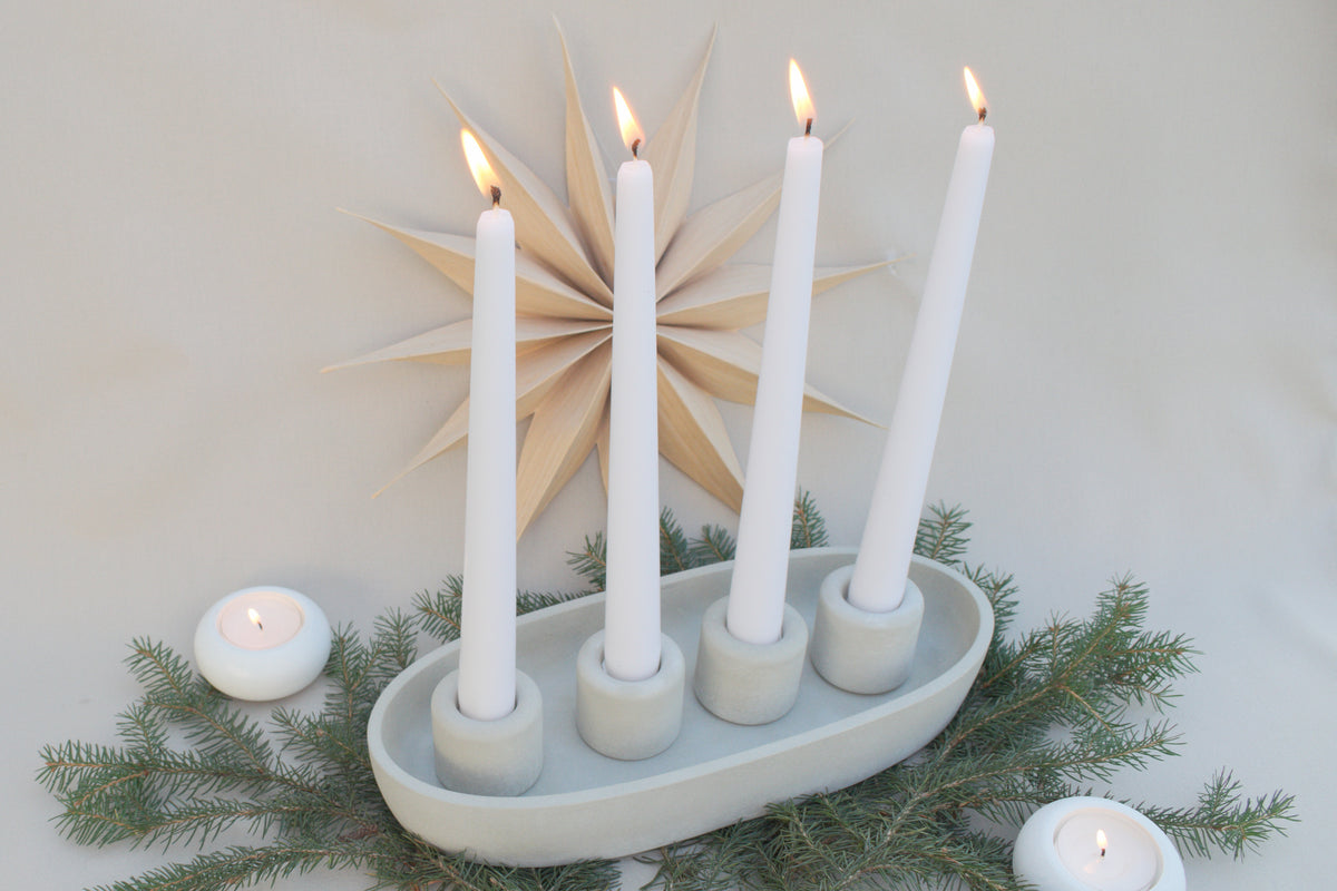 Skandi Adventskranz aus Beton | Ovaler Kerzenhalter Grau für 4 Kerzen | Moderner Kerzenständer Advent & Weihnachten