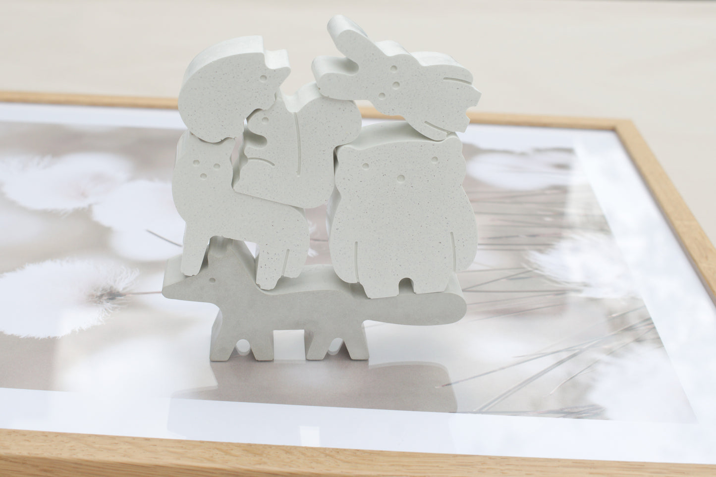 Waldtier-Set aus Beton – 6 handgemachte Tiere in Weiß & Grau, Skandi Deko, Geschenk zur Geburt