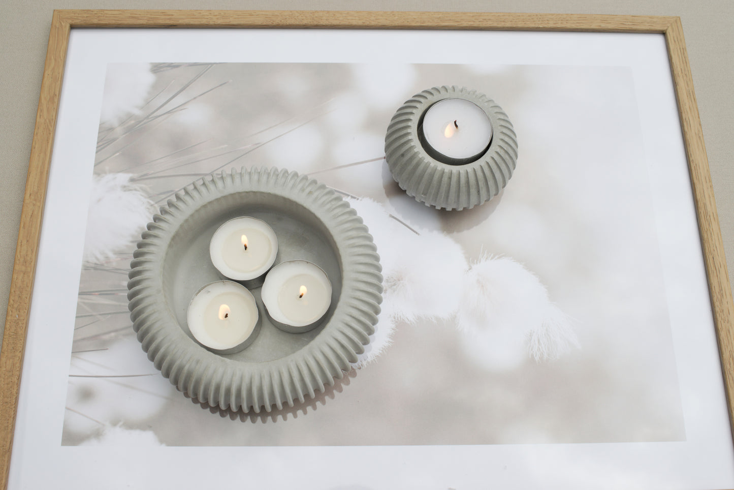 Geriffelte Schale und Teelichthalter aus grauem Beton – Skandi Deko, minimalistisch, elegant