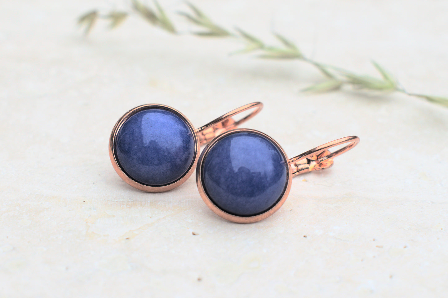 Hängende blau rosegoldene Aventurin Ohrringe,  Edelsteinschmuck