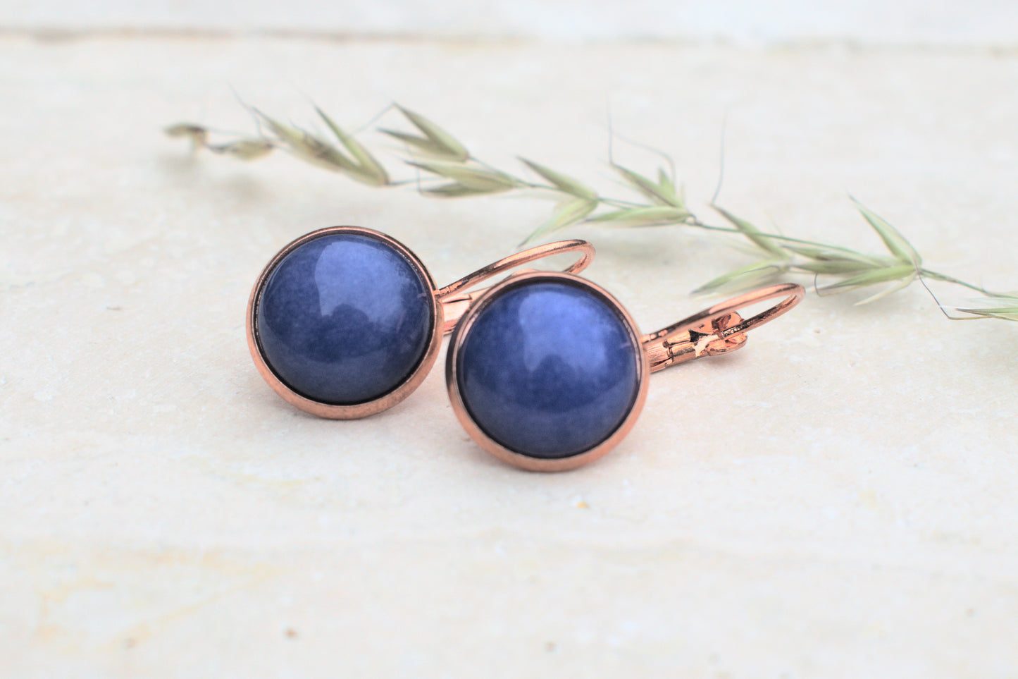 Hängende blau rosegoldene Aventurin Ohrringe,  Edelsteinschmuck