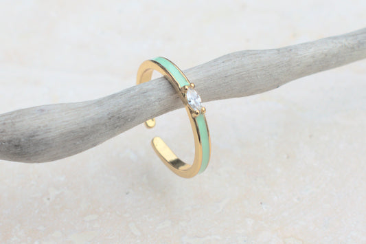 Schmaler gold türkiser Stapelring mit Glasstein in der Mitte