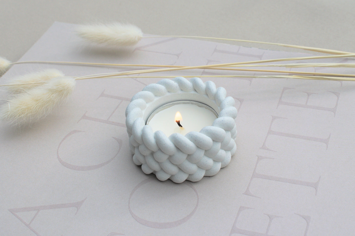 2 Skandi Teelichthalter/Kerzenhalter im Strickdesign