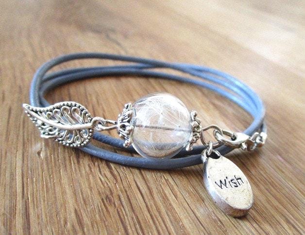 Halskette mit Pusteblumen, Pusteblumenkette, wish, Schmuck aus der Natur