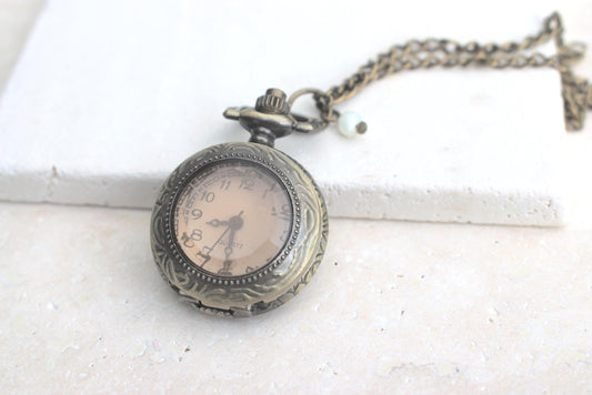 Kettenuhr Damen Perlmutt, Kettenuhr Damen vintage, Damen Kettenuhr rosa, Umhängeuhr Damen, Geschenk für Sie