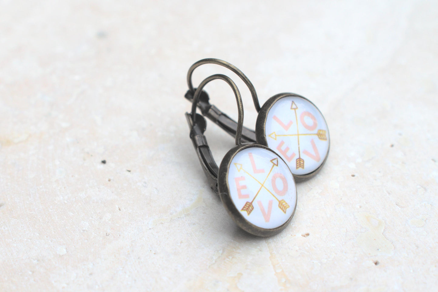 Ohrringe Love, vintage Ohrringe, Ohrringe mit Cabochon, Geschenk für Freundin