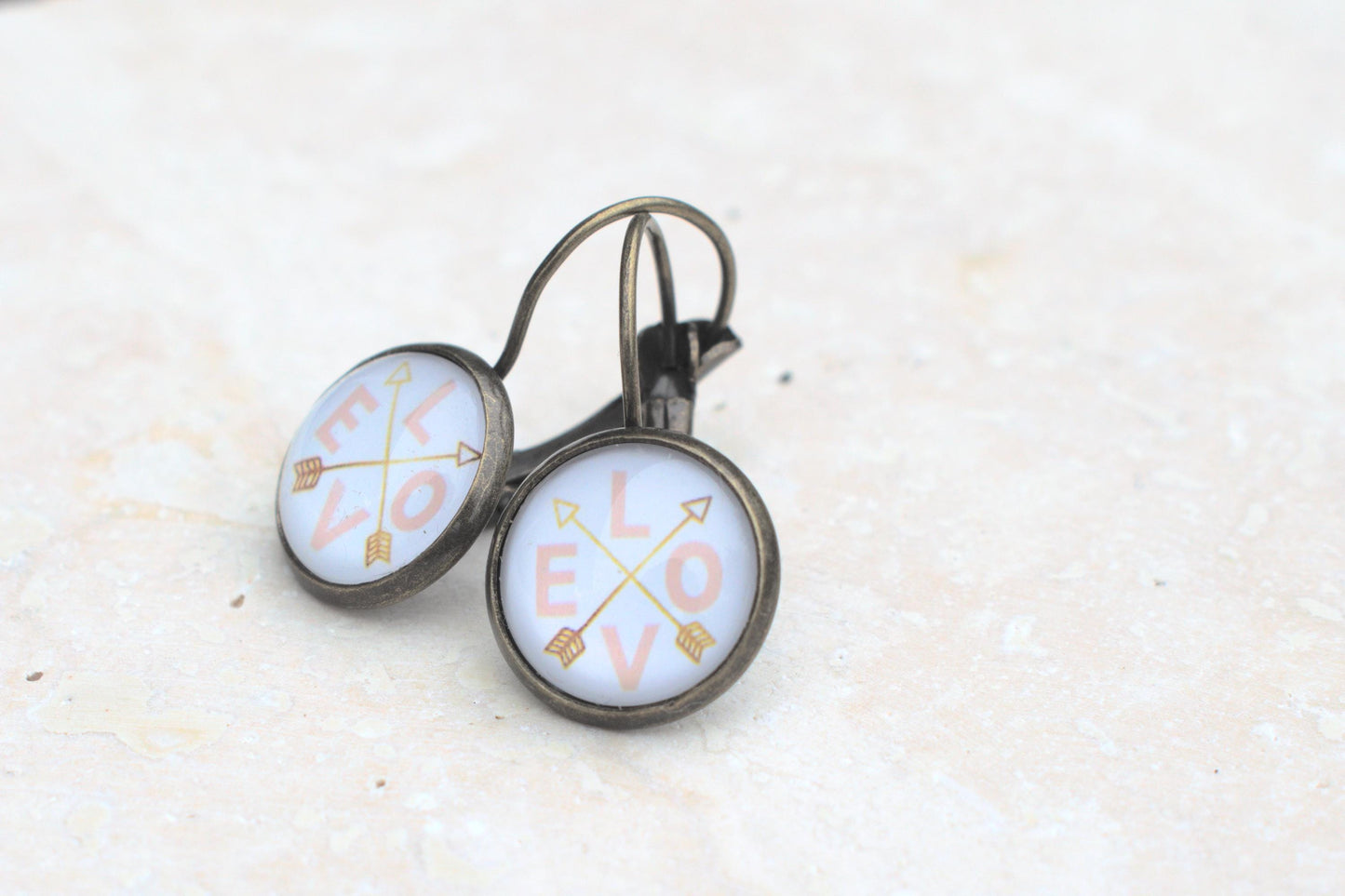 Ohrringe Love, vintage Ohrringe, Ohrringe mit Cabochon, Geschenk für Freundin