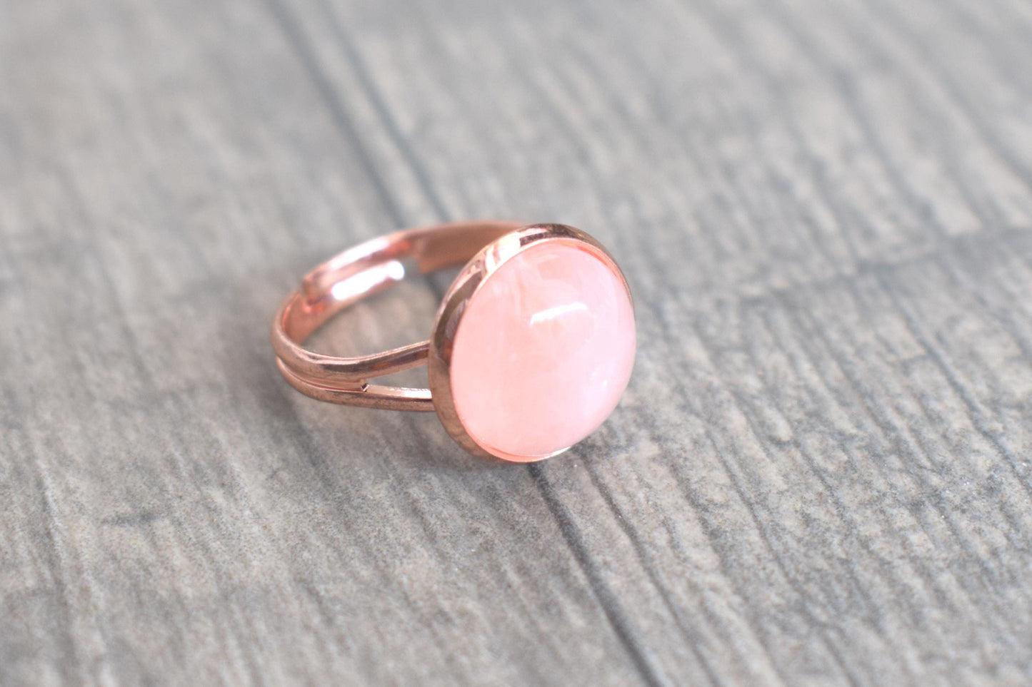 Ring Rosenquarz, rose goldener Ring, Damenring mit Edelstein, Edelsteinschmuck, every day ring, verstellbarer Ring