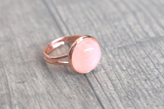 Ring Rosenquarz, rose goldener Ring, Damenring mit Edelstein, Edelsteinschmuck, every day ring, verstellbarer Ring