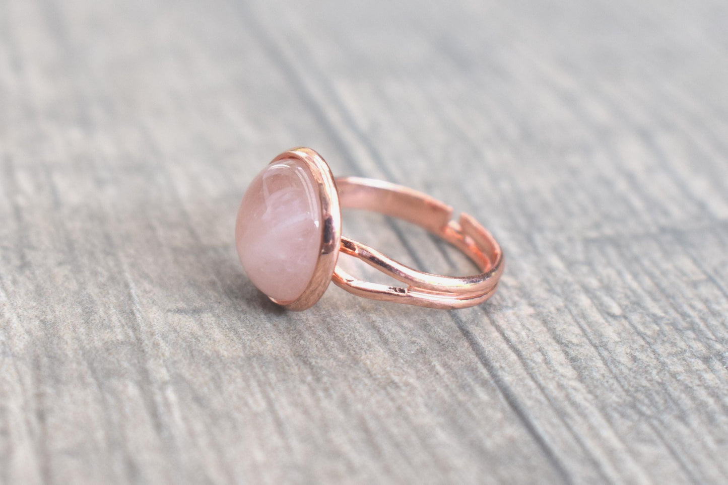 Ring Rosenquarz, rose goldener Ring, Damenring mit Edelstein, Edelsteinschmuck, every day ring, verstellbarer Ring