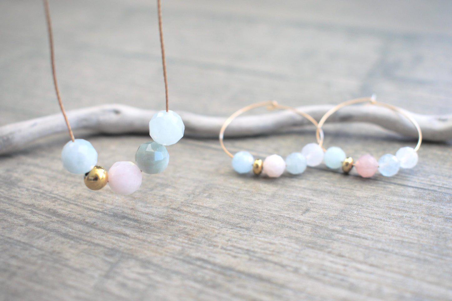 Kette mit Morganit Perlen, Edelstein Kette, Edelstein Kette Damen