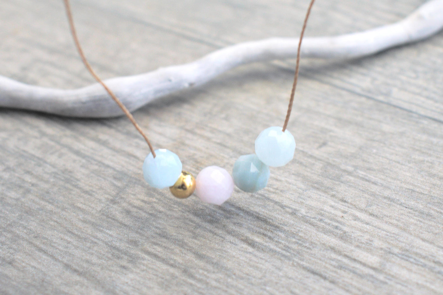 Kette mit Morganit Perlen, Edelstein Kette, Edelstein Kette Damen