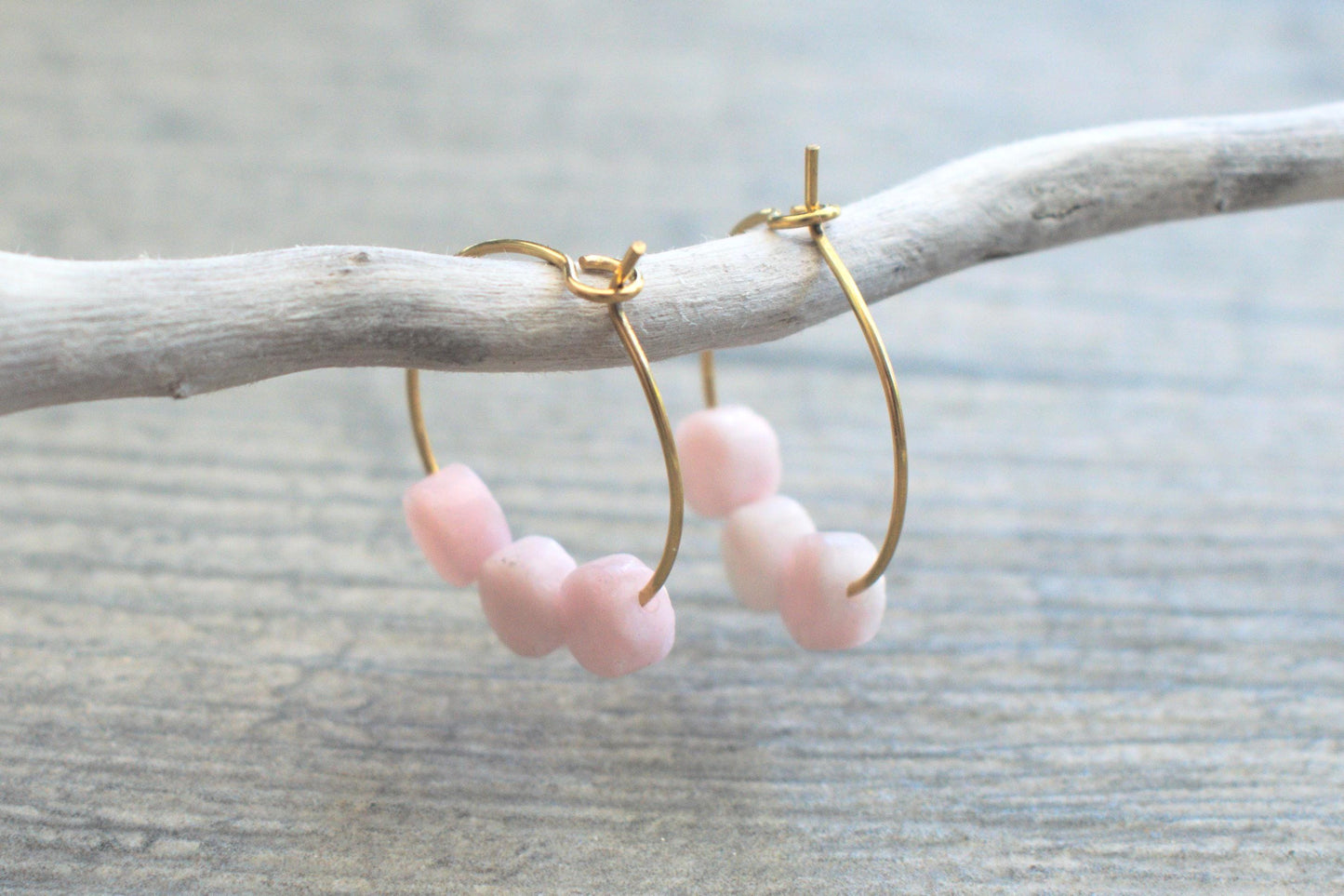 Opal Creolen rosa gold, Edelstein Ohrringe Damen, Opal Creolen gold