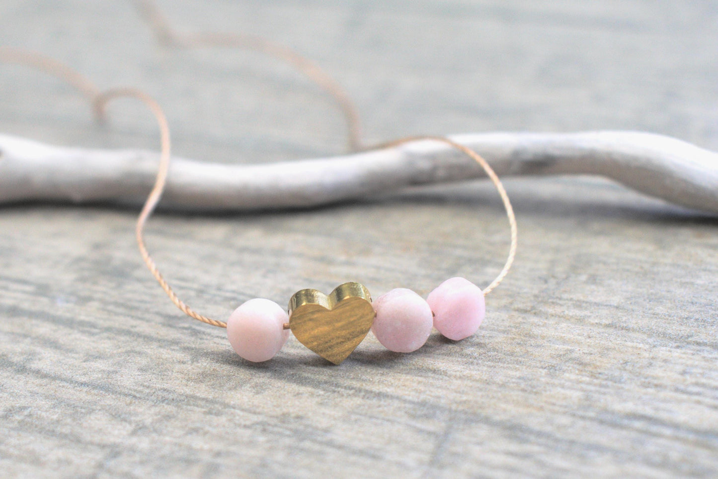 Halskette mit rosa Opalen, Halskette mit Herz Damen, echte Opal Kette