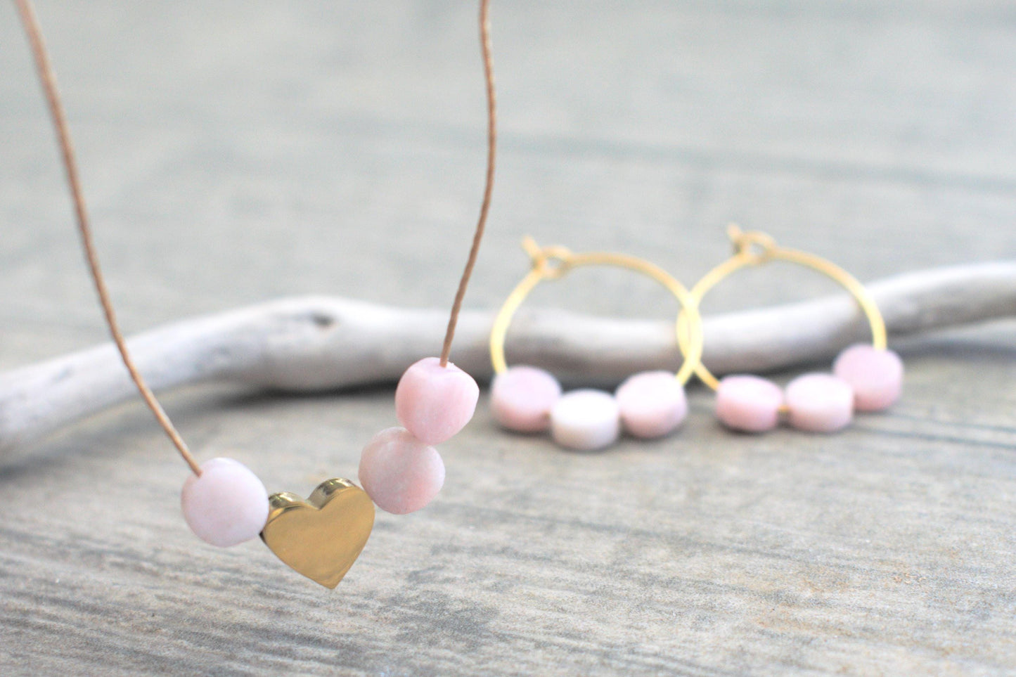 Halskette mit rosa Opalen, Halskette mit Herz Damen, echte Opal Kette