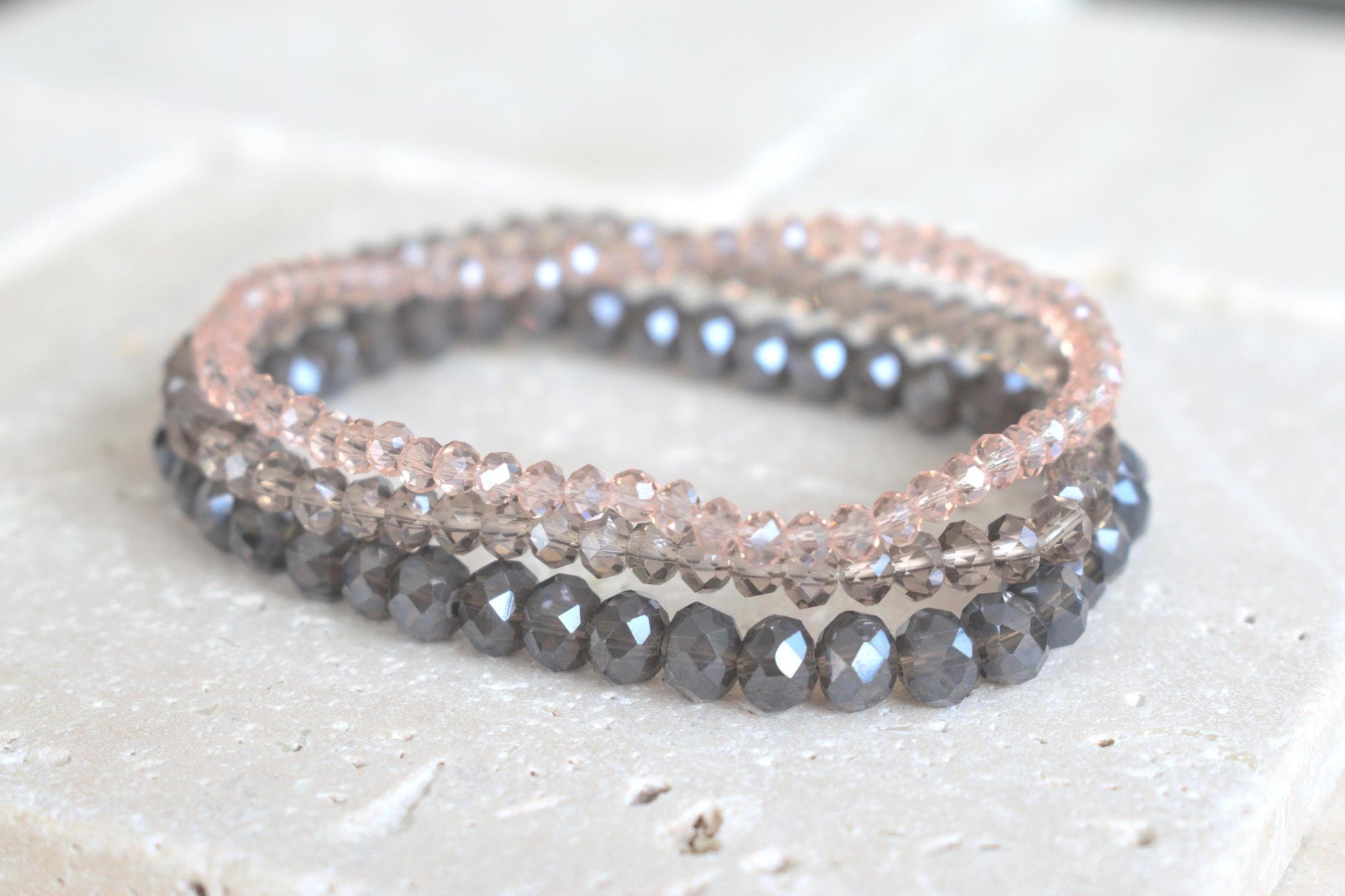 Perlenarmband Set, Freundschaftsband, Partnerarmband, elastisches Armband, Armband lila altrosa rosa