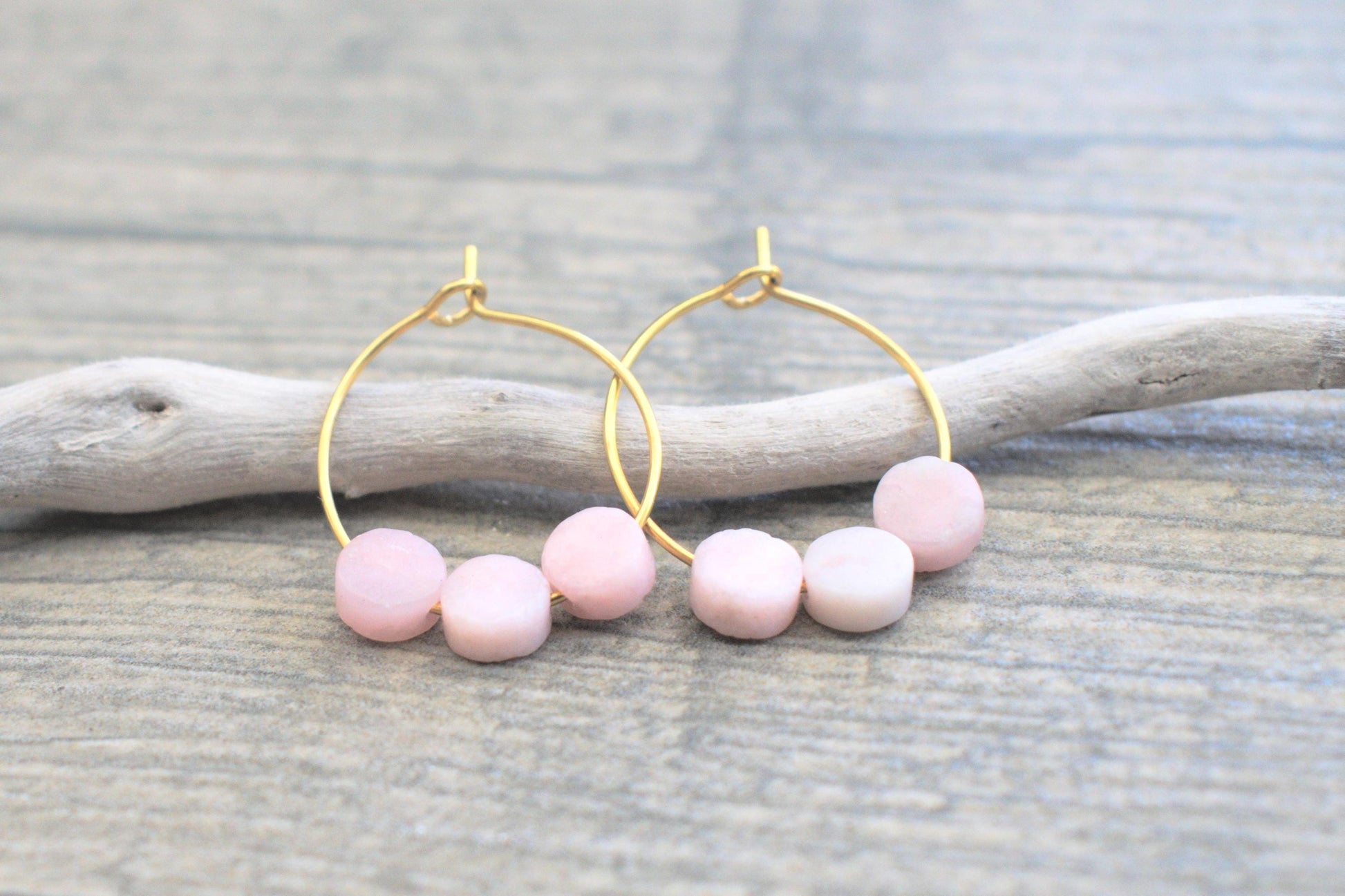 Opal Creolen rosa gold, Edelstein Ohrringe Damen, Opal Creolen gold